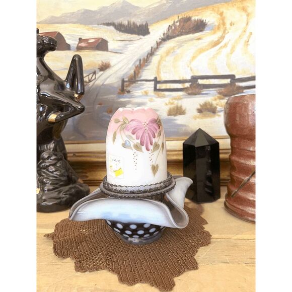 Vintage Fenton Heirloom Optics Hand-Painted 3-Piece Fairy Lamp - Picture 5 of 7